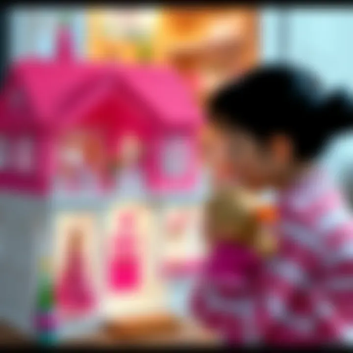 A parent and child selecting a Barbie house together