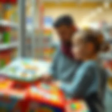 Parent and child selecting toys in a store