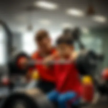 Parent assisting a child with weight lifting