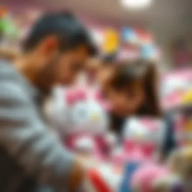 Choosing the Right Hello Kitty Toy A parent carefully selecting a Hello Kitty plush toy for their child.