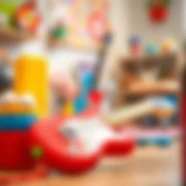 Parents choosing a toy guitar for their child