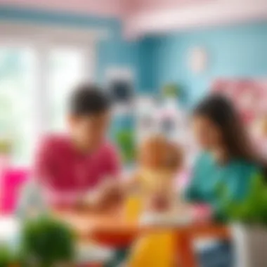 Parents and children discussing the benefits of Barbie houses.