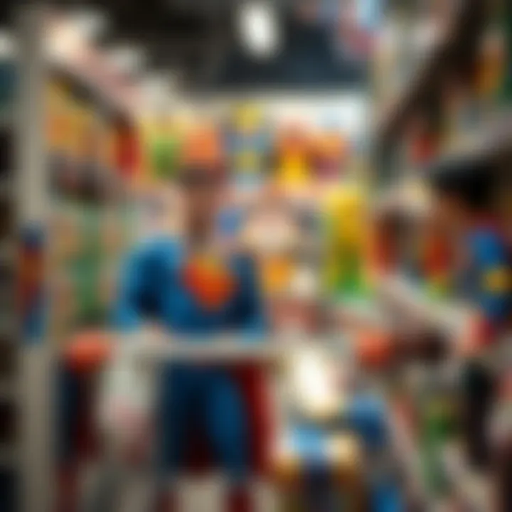 Parents choosing DC Super Friends toys in a store