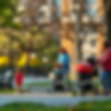 Parents comfortably using strollers in a park setting