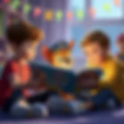 Illustration showing children reading Paw Patrol books together