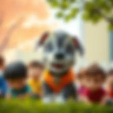 Marshall surrounded by children playing