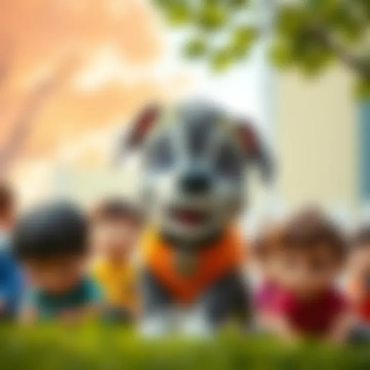 Marshall surrounded by children playing