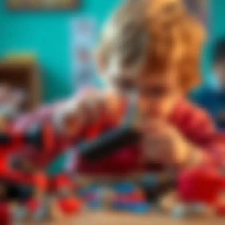 Child focusing while assembling parts of the repair set