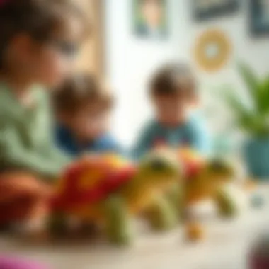 Children engaging in play therapy with plush turtles