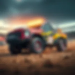 A powerful racing truck on a dirt track