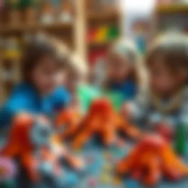 Children engaging in imaginative play with volcano toys