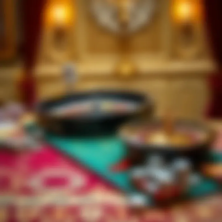 Elegant roulette set displayed on a rich tablecloth