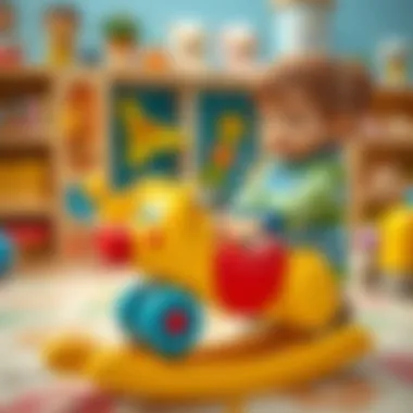 Children interacting with a rocking toy, highlighting social play.