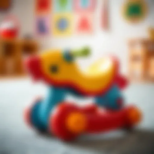 A colorful rocking toy designed for toddlers, showcasing its engaging features.