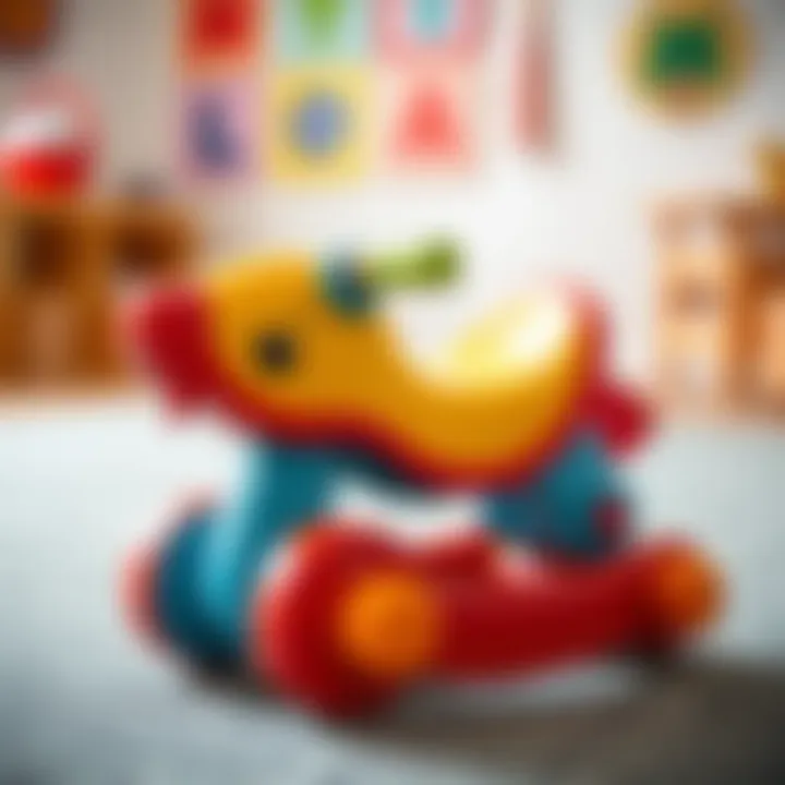 A colorful rocking toy designed for toddlers, showcasing its engaging features.
