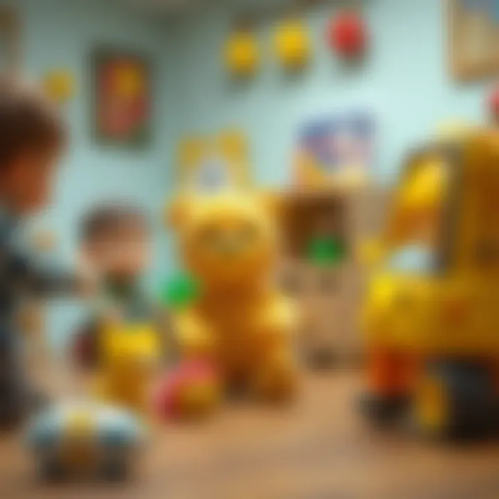 Children Interacting with Yellow Bear Toys Scene depicting children interacting with toys inspired by the Yellow Bear series