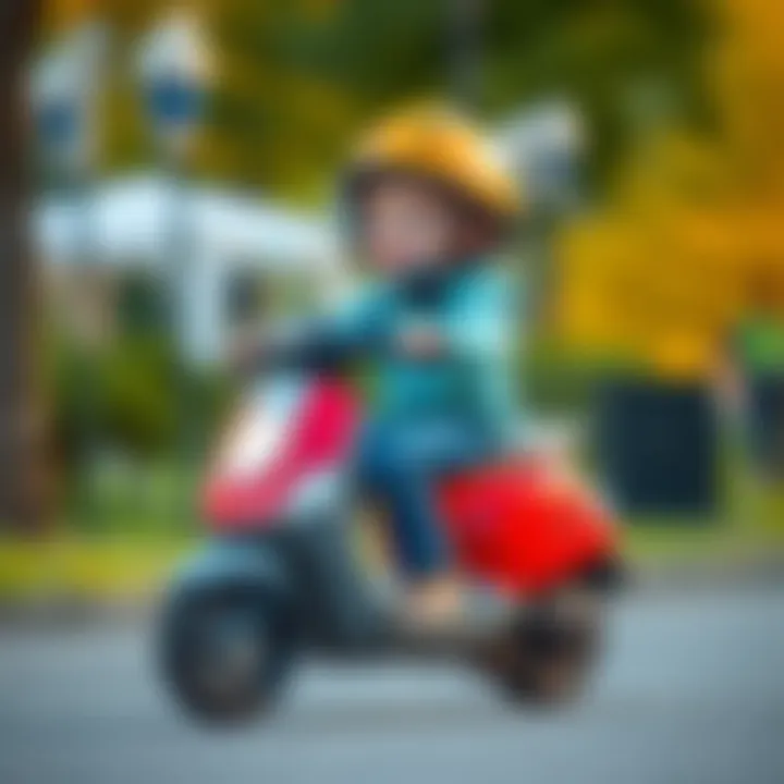 Child riding a scooter with safety gear