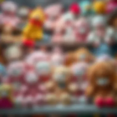 Diverse Choices in Plush Toys A selection of plush toys on a shelf, emphasizing variety and choices