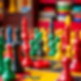 Colorful set game pieces arranged creatively