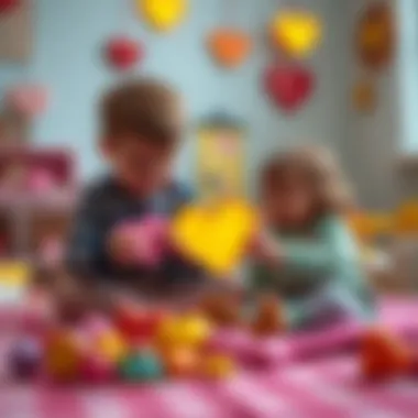 Children engaging with heart-shaped toys in a playful setting