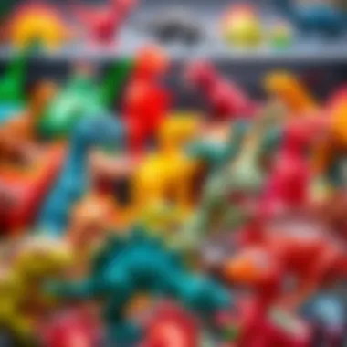 Vibrant dinosaur toys displayed in a colorful set