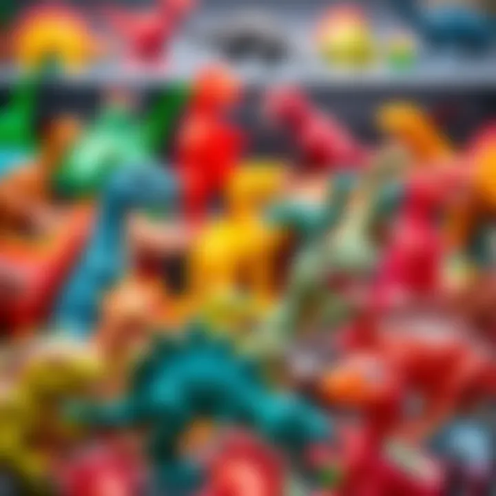 Vibrant dinosaur toys displayed in a colorful set