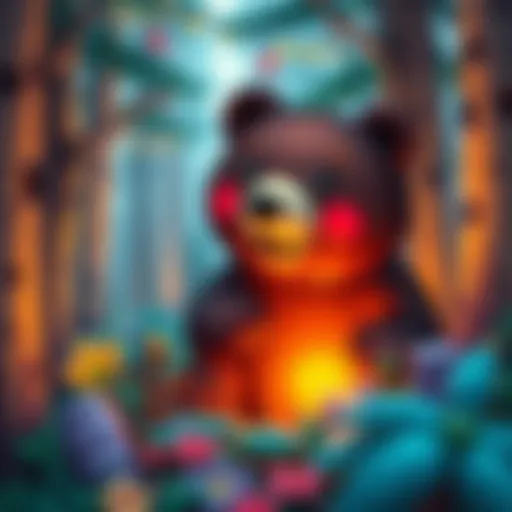 A vibrant illustration of a small bear exploring a colorful forest, igniting children's imagination.
