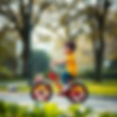 A child riding a small bicycle in a park, showcasing physical activity
