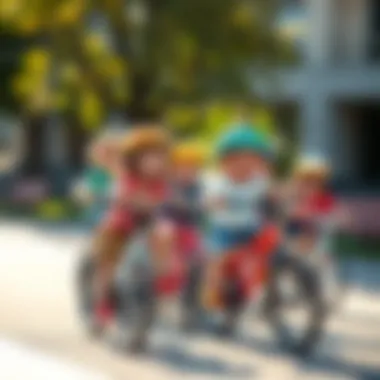 A group of children enjoying a biking activity, highlighting social interaction