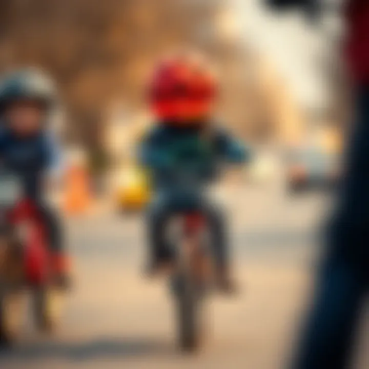 Safety gear for children riding small bicycles, including helmets and knee pads