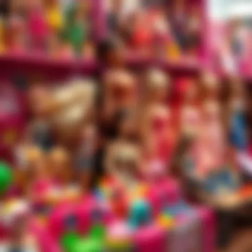 Colorful display of various Barbie toys promoting creativity