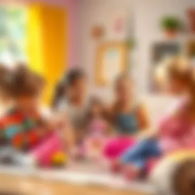 Children engaging in imaginative play with Barbie dolls