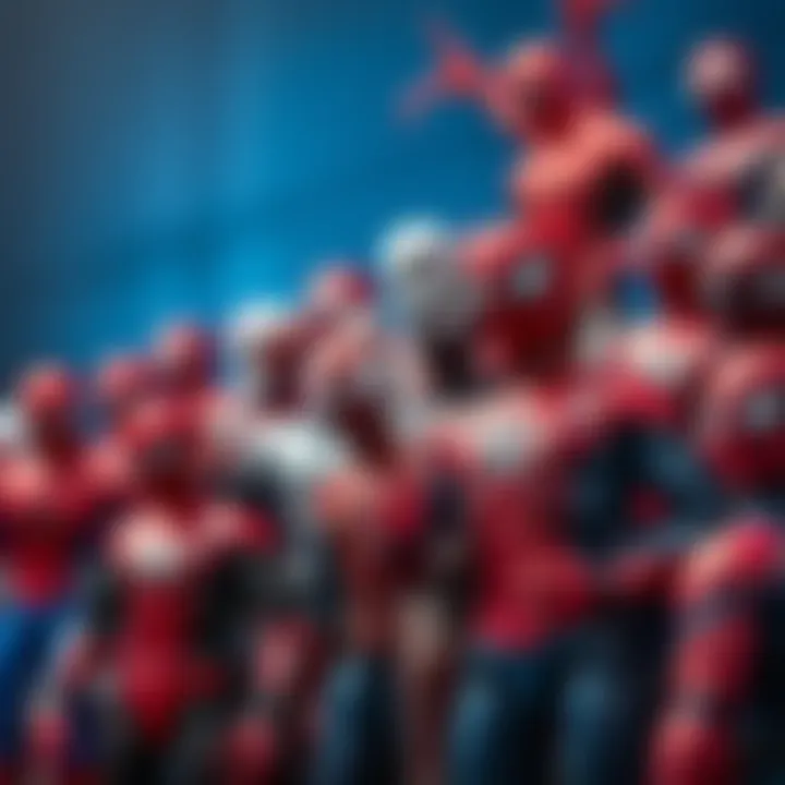 Diverse Spiderman Figures A collection of Spiderman action figures showcasing various designs