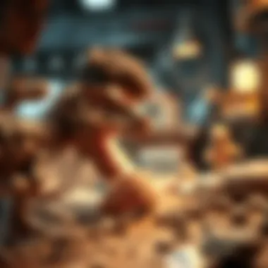 Unearthing T-Rex Secrets A paleontologist examining T-Rex fossils in a lab setting