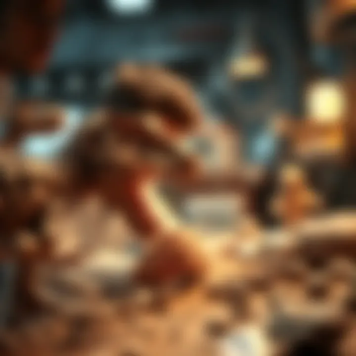 Unearthing T-Rex Secrets A paleontologist examining T-Rex fossils in a lab setting