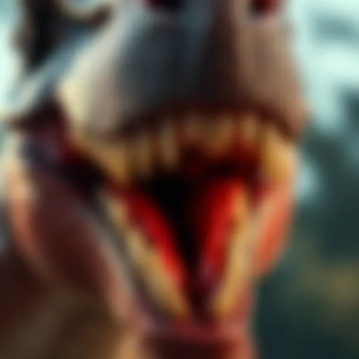 The Fearsome Teeth of T-Rex A close-up of T-Rex teeth showcasing its predatory nature