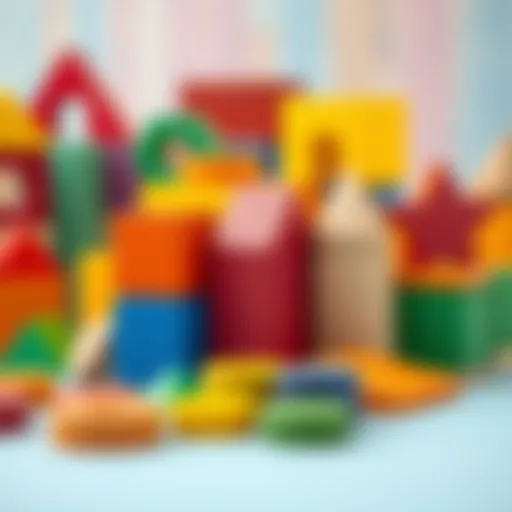 Colorful wooden blocks arranged in various shapes