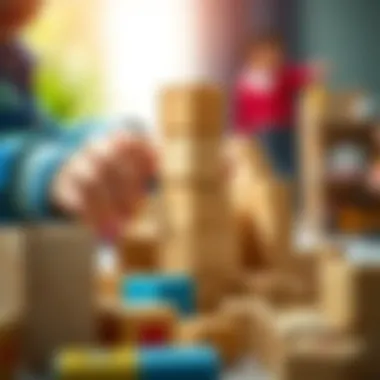 Building Blocks: Enhancing Motor Skills A close-up of hands stacking wooden cubes