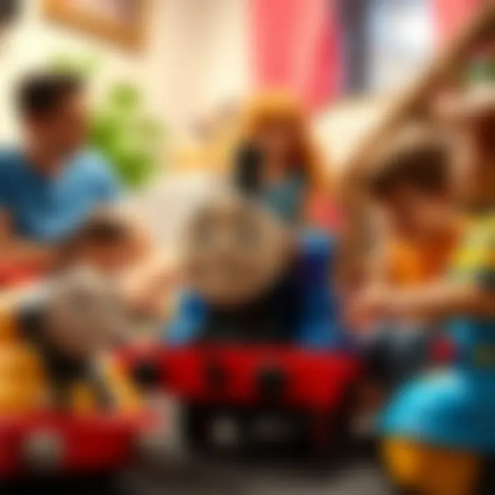 Parents and children enjoying playtime with Thomas and Friends toys