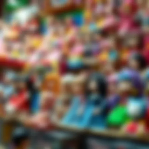 A vibrant display of various Tina Bebek dolls in a toy store setting