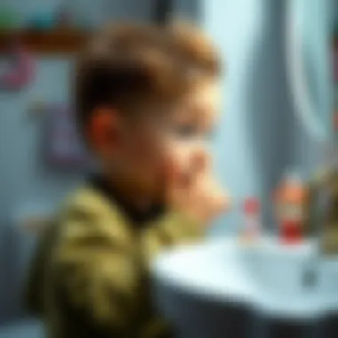 Child exploring the bathroom