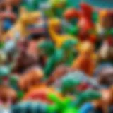 A vibrant collection of various toy dinosaurs showcasing their unique features.