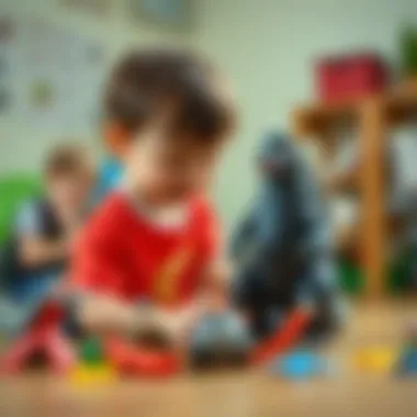A child engaging in imaginative play with a Toy Godzilla figure