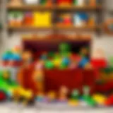 A beautifully organized toybox filled with colorful toys.