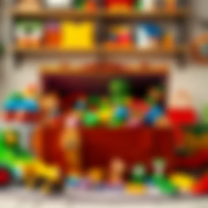 A beautifully organized toybox filled with colorful toys.