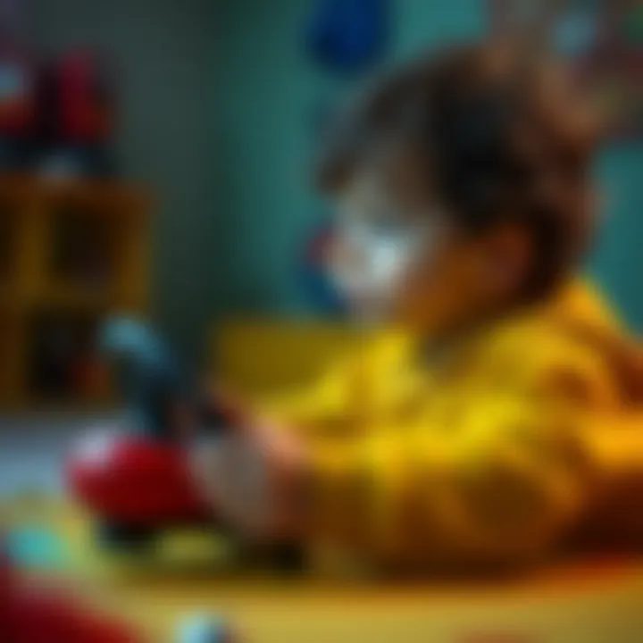 Child playing with a toy steering wheel
