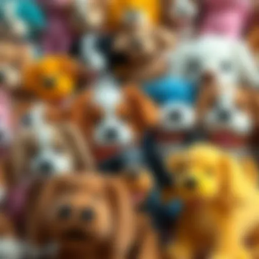 An assortment of plush toy dogs in various sizes and colors for children