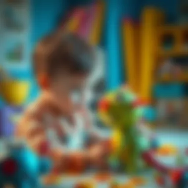 Child playing with a toy monster, enhancing creativity