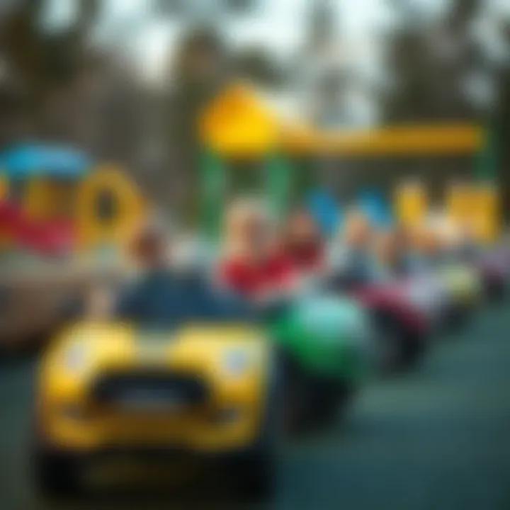 Group of children with their electric cars at a playground