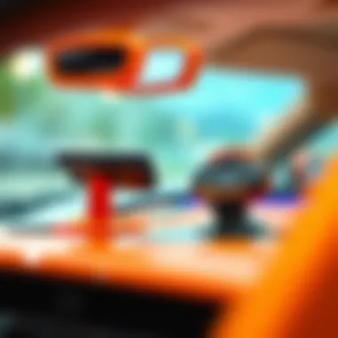 Close-up of electric car control features for children